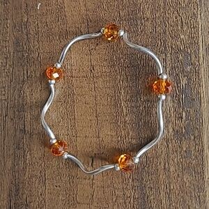 Orange Beaded and Wavy Silver Bracelet